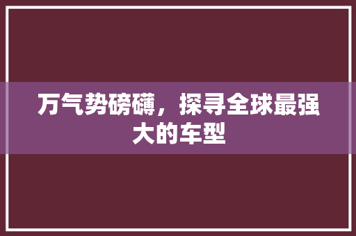 万气势磅礴，探寻全球最强大的车型