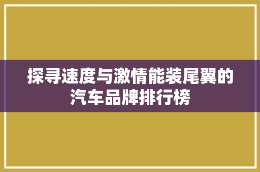 探寻速度与激情能装尾翼的汽车品牌排行榜