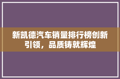新凯德汽车销量排行榜创新引领，品质铸就辉煌