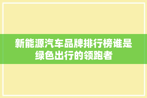 新能源汽车品牌排行榜谁是绿色出行的领跑者