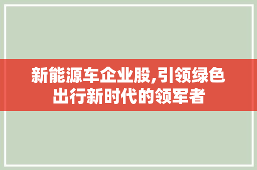 新能源车企业股,引领绿色出行新时代的领军者