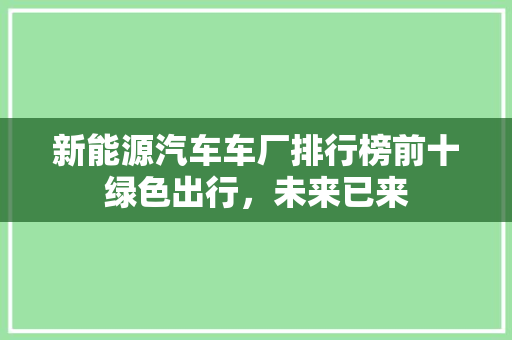 新能源汽车车厂排行榜前十绿色出行，未来已来