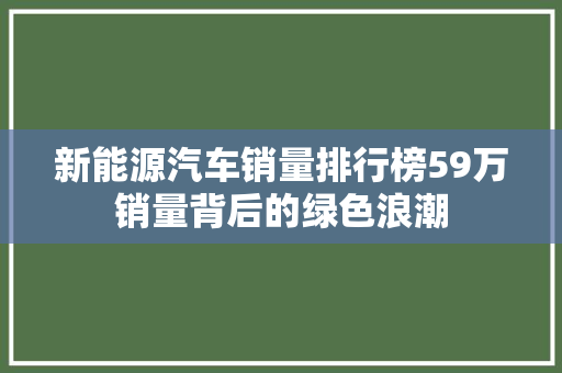 新能源汽车销量排行榜59万销量背后的绿色浪潮