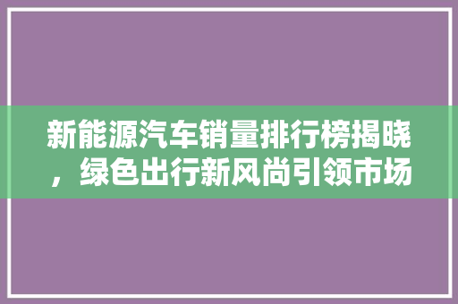 新能源汽车销量排行榜揭晓，绿色出行新风尚引领市场