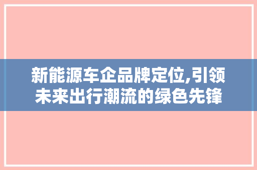 新能源车企品牌定位,引领未来出行潮流的绿色先锋