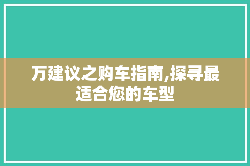 万建议之购车指南,探寻最适合您的车型