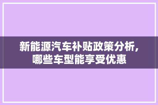 新能源汽车补贴政策分析,哪些车型能享受优惠