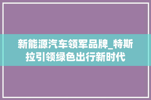 新能源汽车领军品牌_特斯拉引领绿色出行新时代