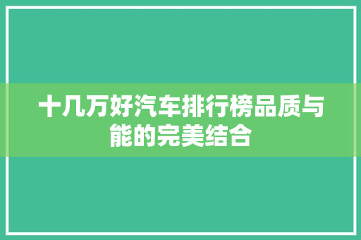 十几万好汽车排行榜品质与能的完美结合