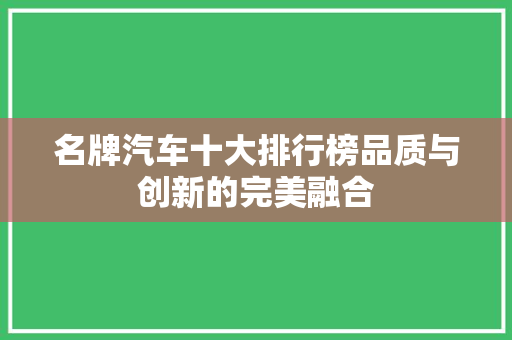 名牌汽车十大排行榜品质与创新的完美融合