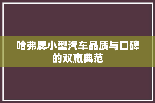 哈弗牌小型汽车品质与口碑的双赢典范