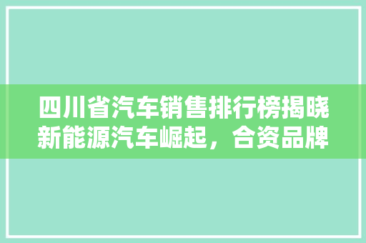 四川省汽车销售排行榜揭晓新能源汽车崛起，合资品牌依旧强势