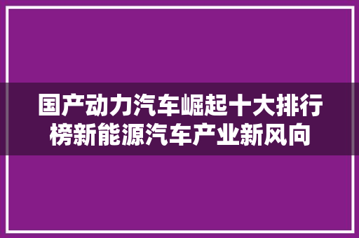 国产动力汽车崛起十大排行榜新能源汽车产业新风向