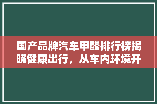 国产品牌汽车甲醛排行榜揭晓健康出行，从车内环境开始