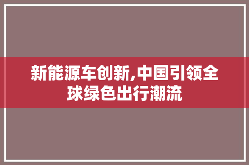 新能源车创新,中国引领全球绿色出行潮流