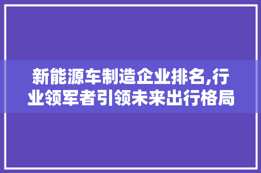 新能源车制造企业排名,行业领军者引领未来出行格局
