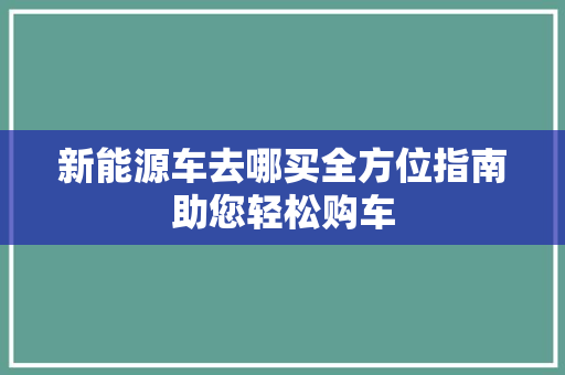 新能源车去哪买全方位指南助您轻松购车