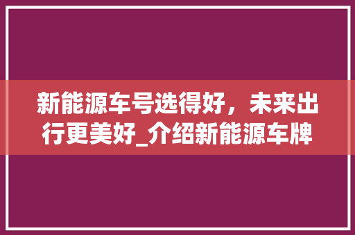新能源车号选得好，未来出行更美好_介绍新能源车牌背后的奥秘