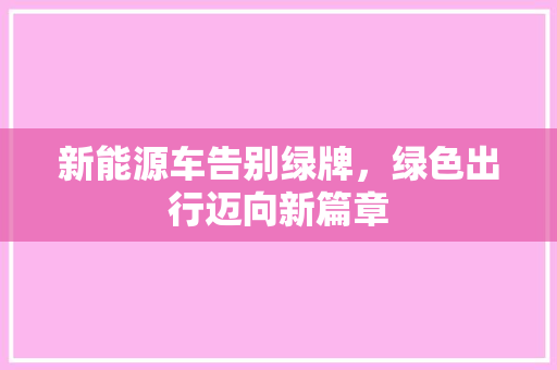 新能源车告别绿牌，绿色出行迈向新篇章