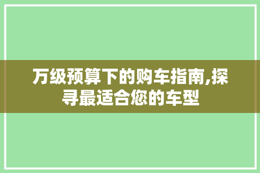 万级预算下的购车指南,探寻最适合您的车型