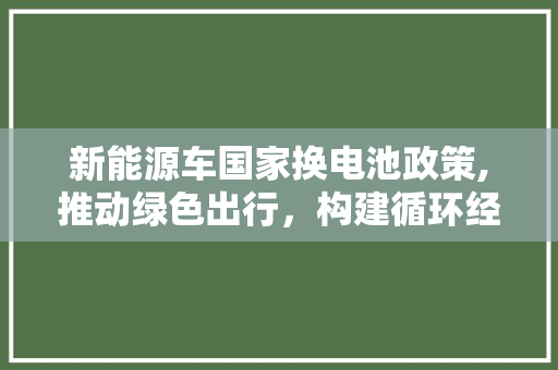 新能源车国家换电池政策,推动绿色出行，构建循环经济新格局