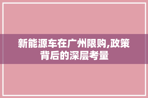 新能源车在广州限购,政策背后的深层考量