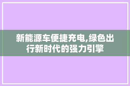 新能源车便捷充电,绿色出行新时代的强力引擎