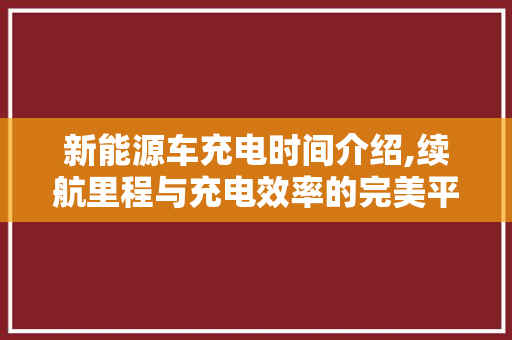 新能源车充电时间介绍,续航里程与充电效率的完美平衡