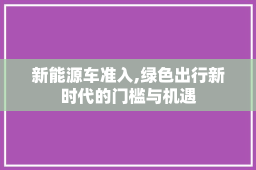 新能源车准入,绿色出行新时代的门槛与机遇