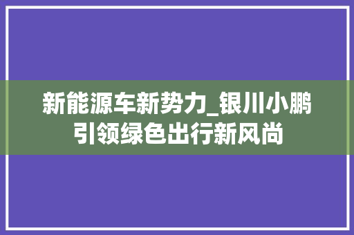 新能源车新势力_银川小鹏引领绿色出行新风尚