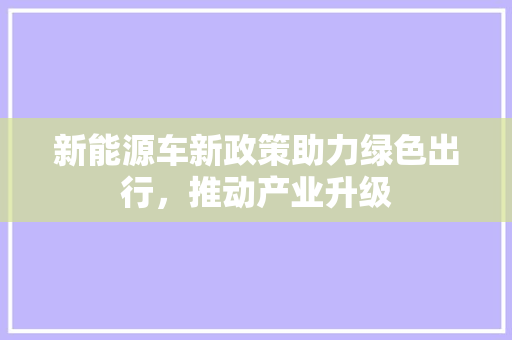 新能源车新政策助力绿色出行，推动产业升级