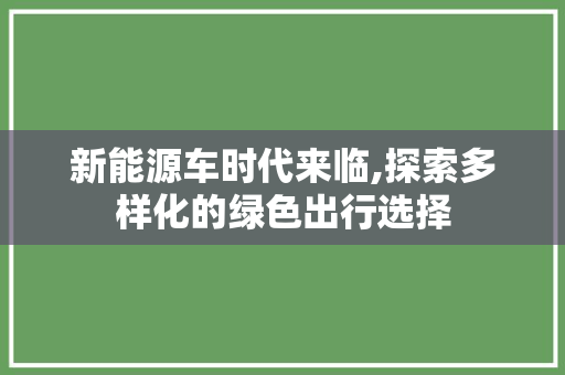 新能源车时代来临,探索多样化的绿色出行选择