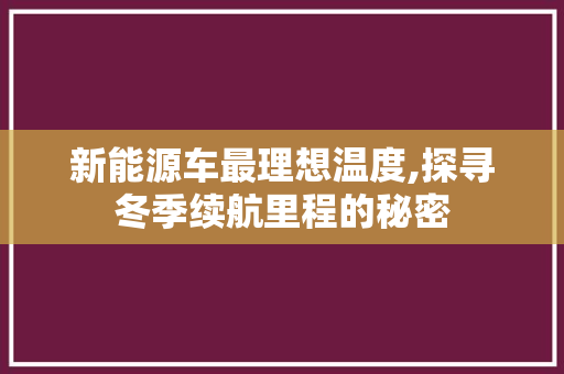 新能源车最理想温度,探寻冬季续航里程的秘密