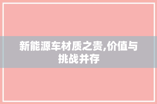 新能源车材质之贵,价值与挑战并存