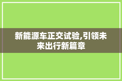 新能源车正交试验,引领未来出行新篇章
