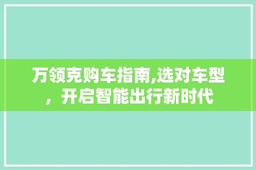 万领克购车指南,选对车型，开启智能出行新时代