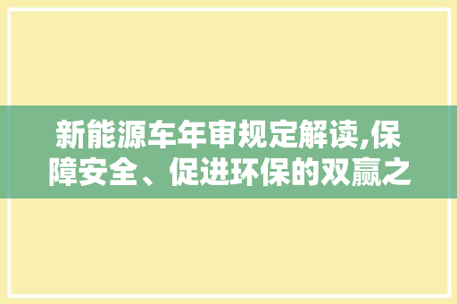 新能源车年审规定解读,保障安全、促进环保的双赢之路