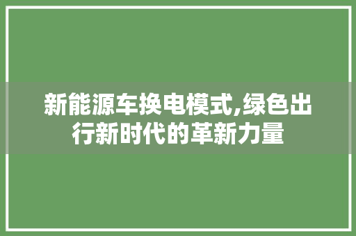 新能源车换电模式,绿色出行新时代的革新力量