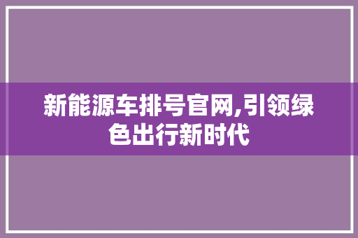 新能源车排号官网,引领绿色出行新时代