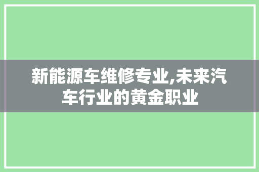 新能源车维修专业,未来汽车行业的黄金职业