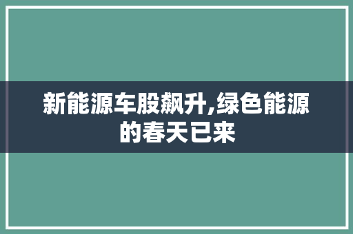 新能源车股飙升,绿色能源的春天已来