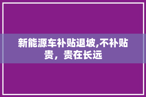 新能源车补贴退坡,不补贴贵，贵在长远