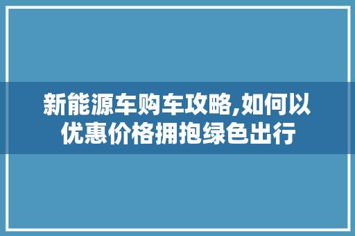 新能源车购车攻略,如何以优惠价格拥抱绿色出行