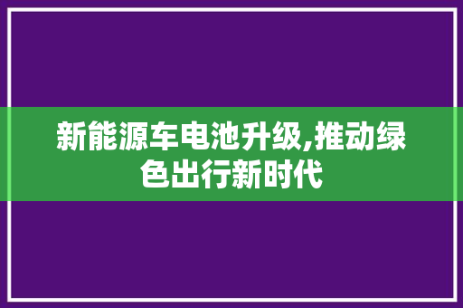 新能源车电池升级,推动绿色出行新时代