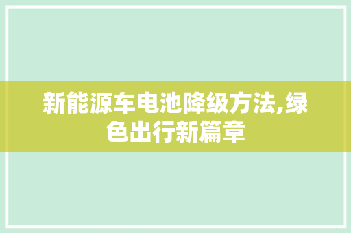 新能源车电池降级方法,绿色出行新篇章