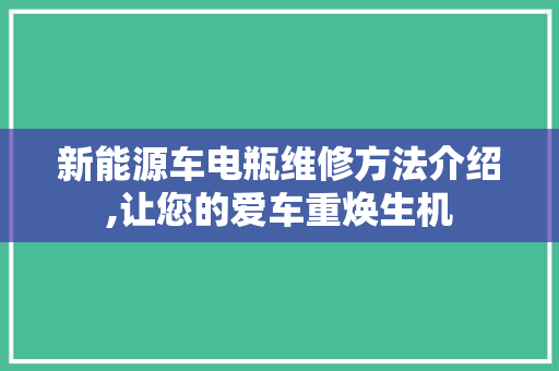 新能源车电瓶维修方法介绍,让您的爱车重焕生机
