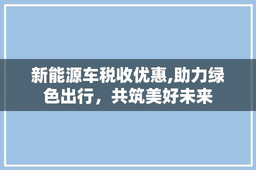 新能源车税收优惠,助力绿色出行，共筑美好未来