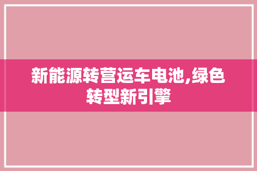 新能源转营运车电池,绿色转型新引擎