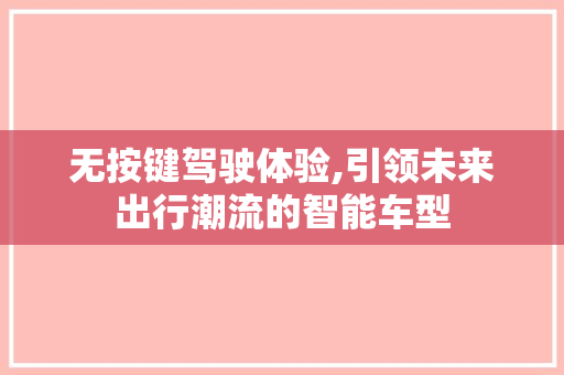 无按键驾驶体验,引领未来出行潮流的智能车型