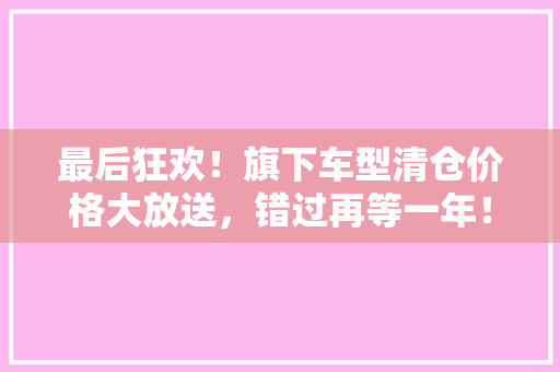 最后狂欢！旗下车型清仓价格大放送，错过再等一年！